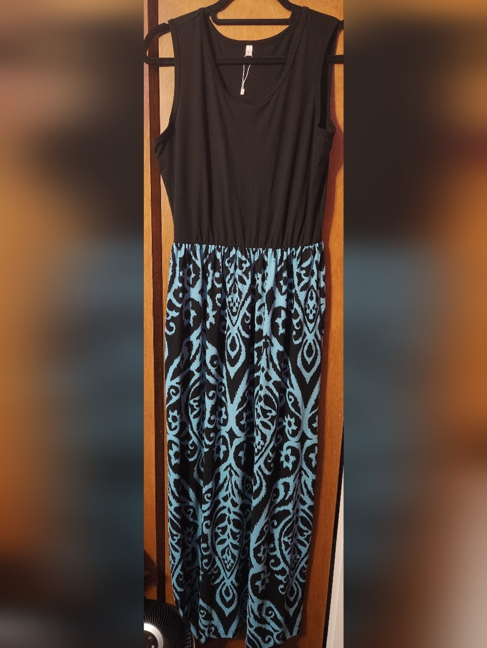 Black Tank Maxi Dress with Blue Patterned Skirt